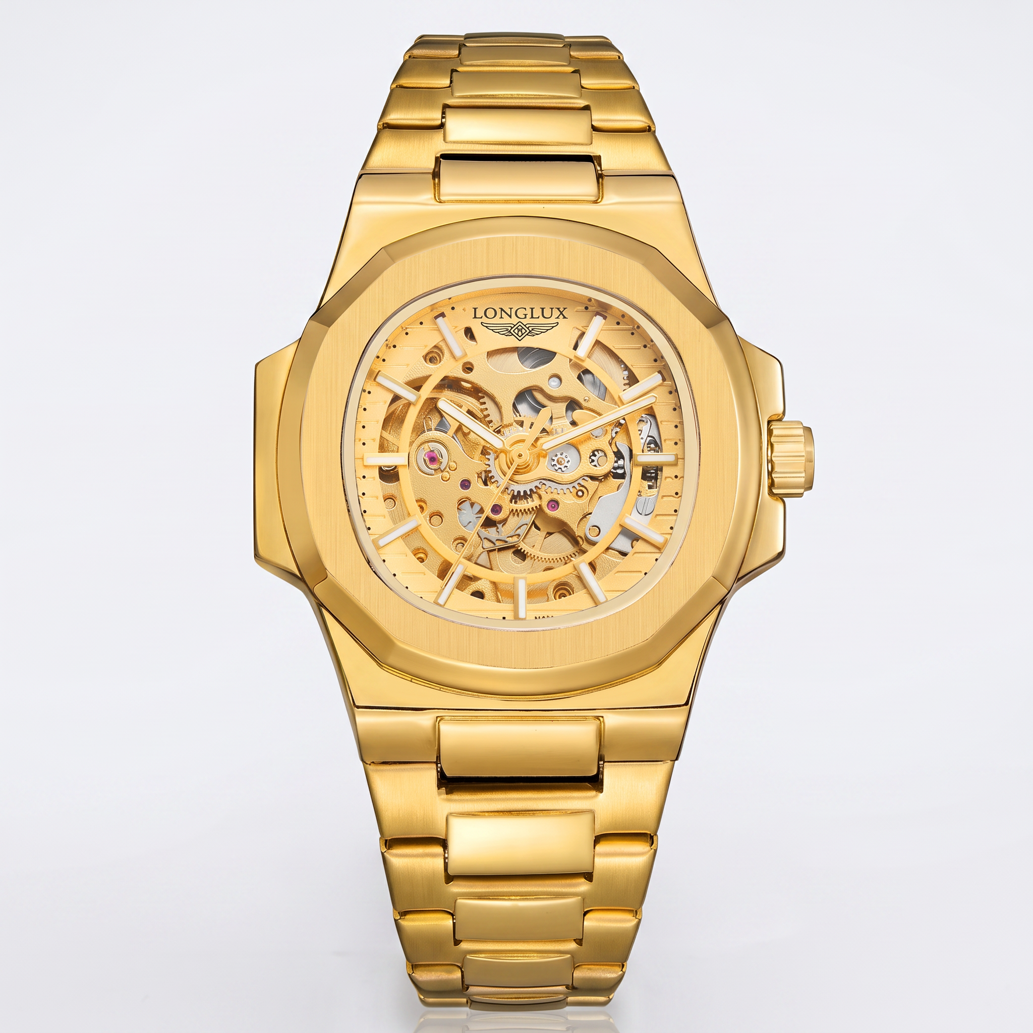 Geneva Automatic Skeleton Watch Gold - frontal fundo branco