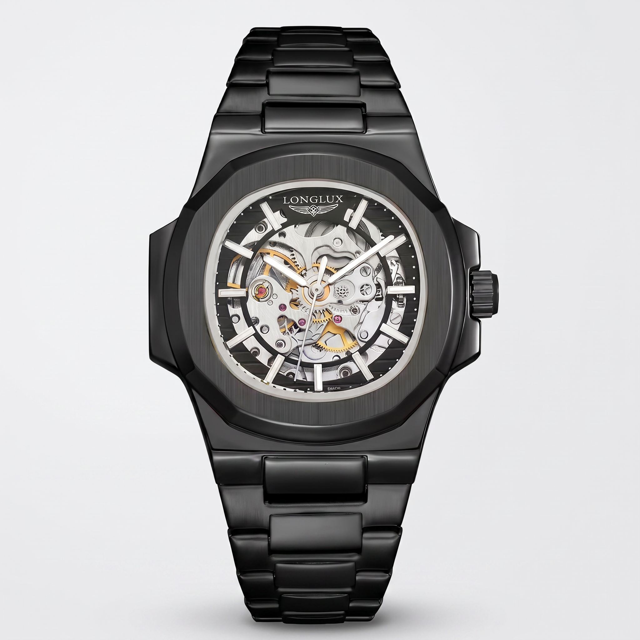 Geneva Automatic Skeleton Watch Black - frontal fundo branco