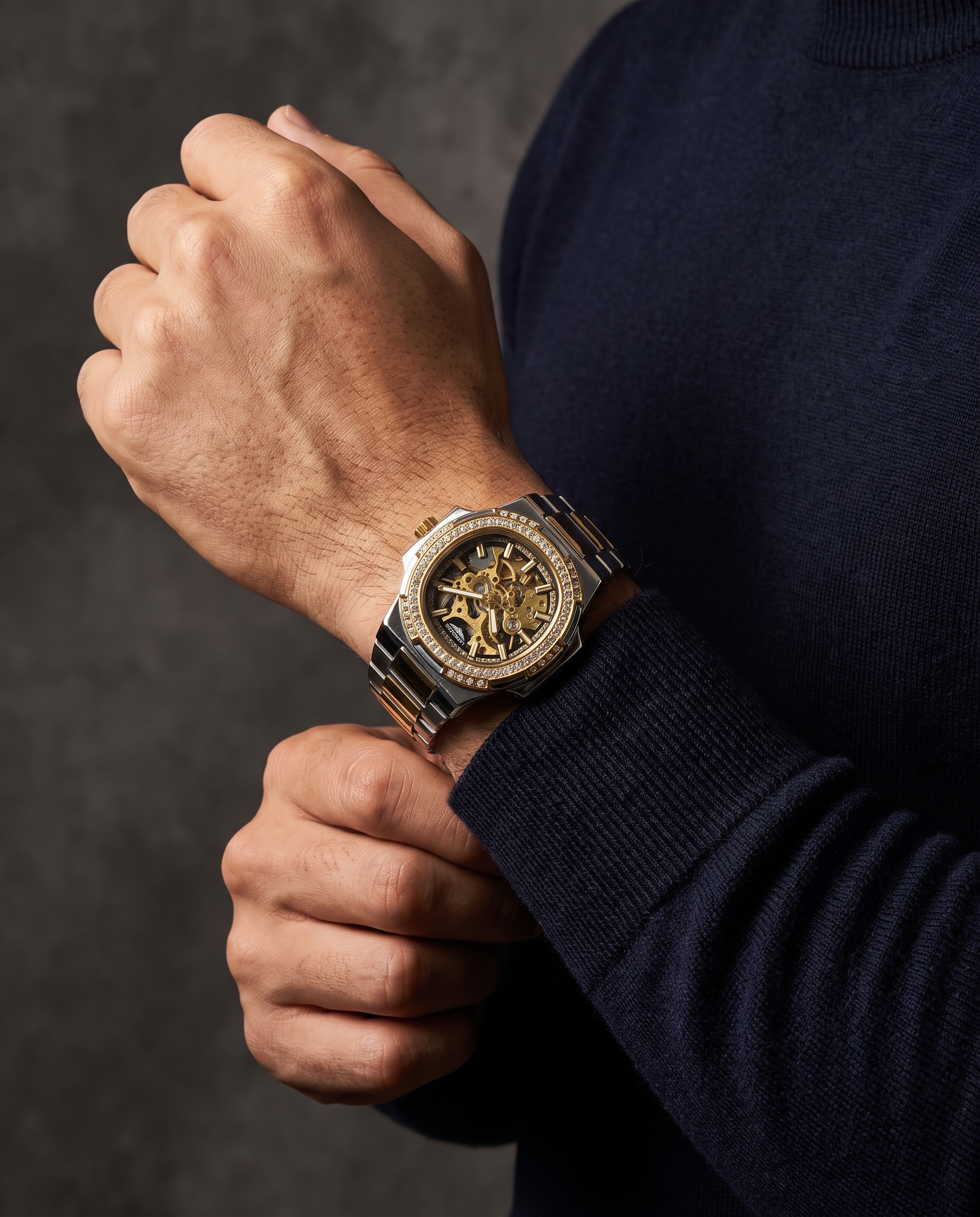 Monaco Skeleton Automatic Watch Gold black no pulso - editorial