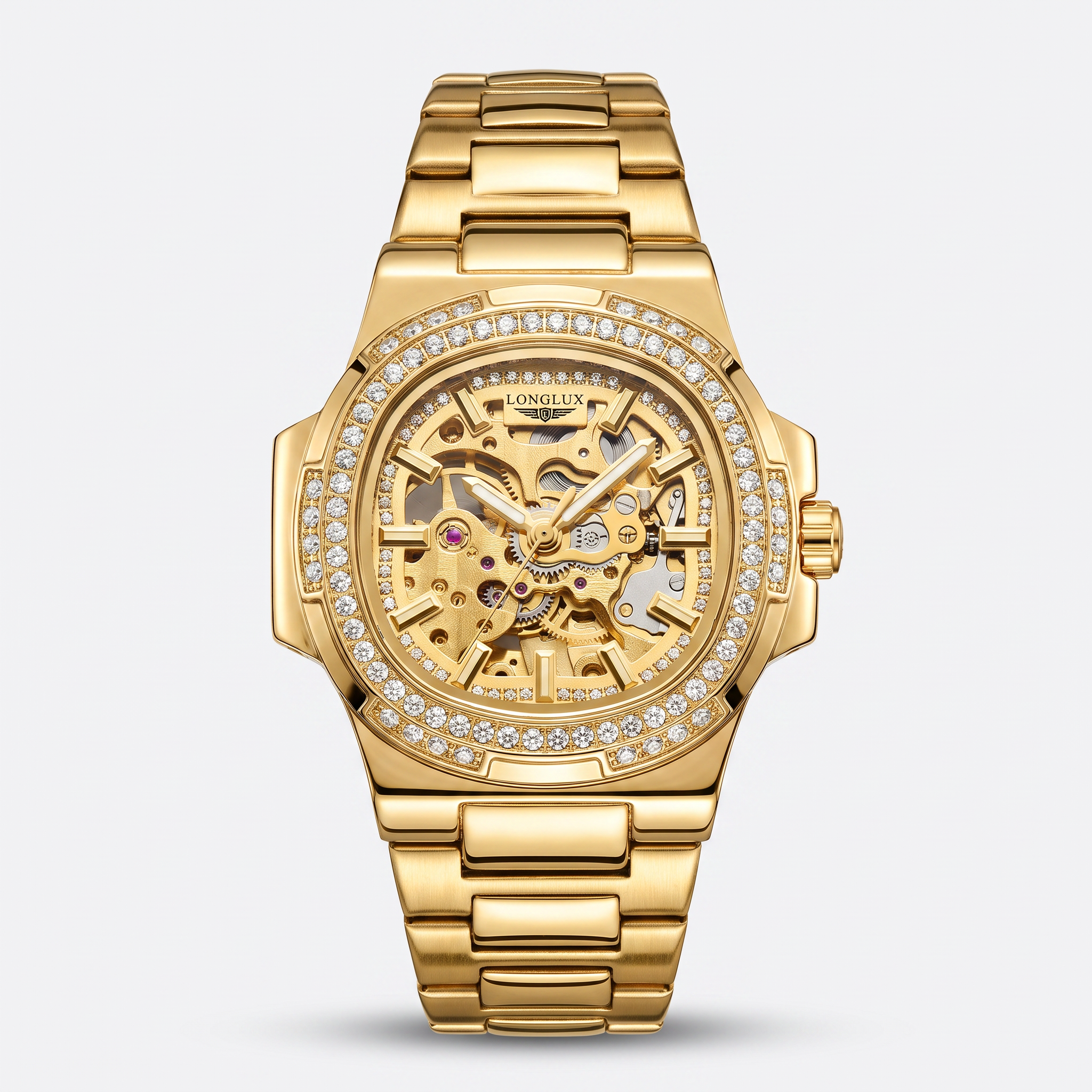 Monaco Skeleton Automatic Watch Golden - frontal fundo branco