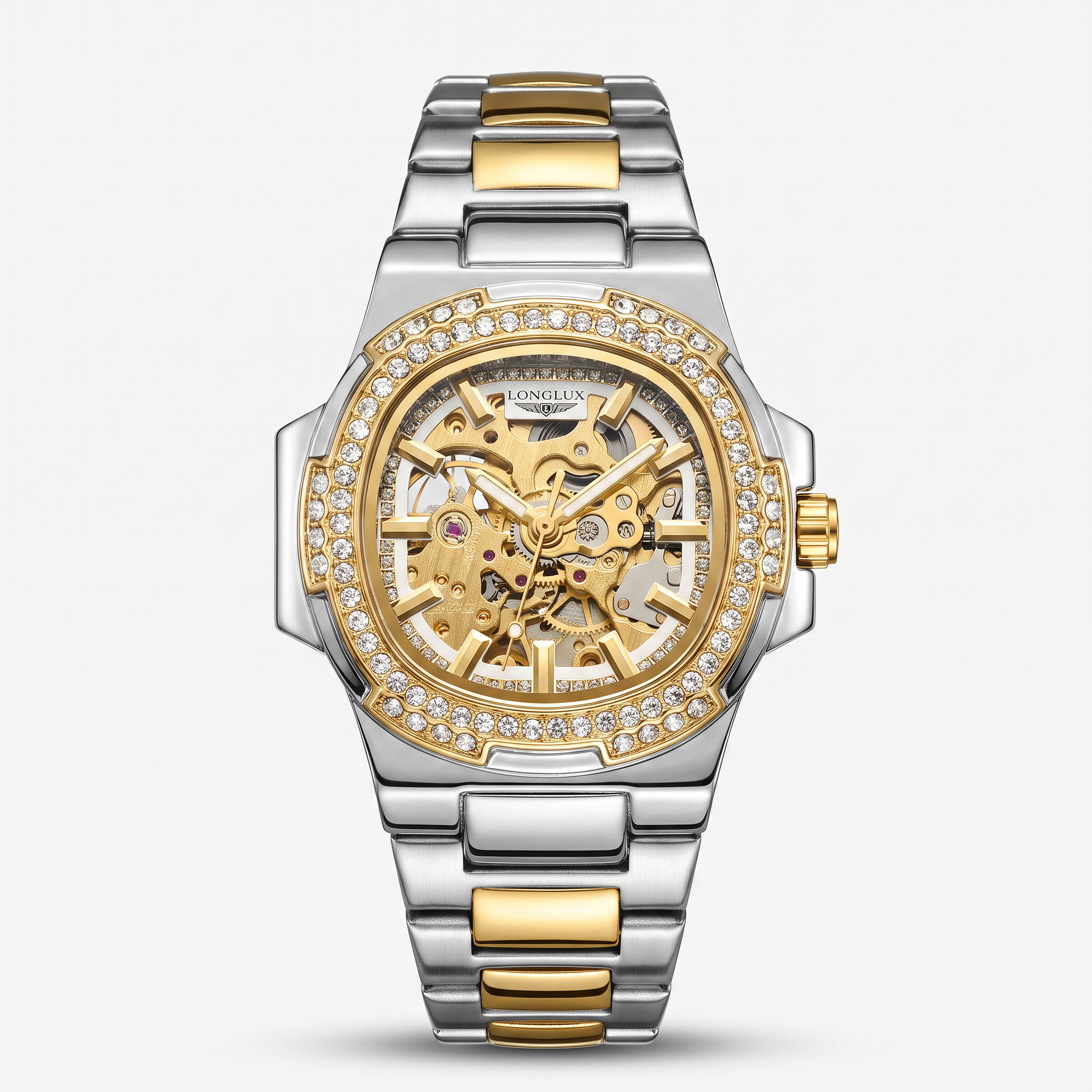 Monaco Skeleton Automatic Watch Golden white - frontal fundo branco