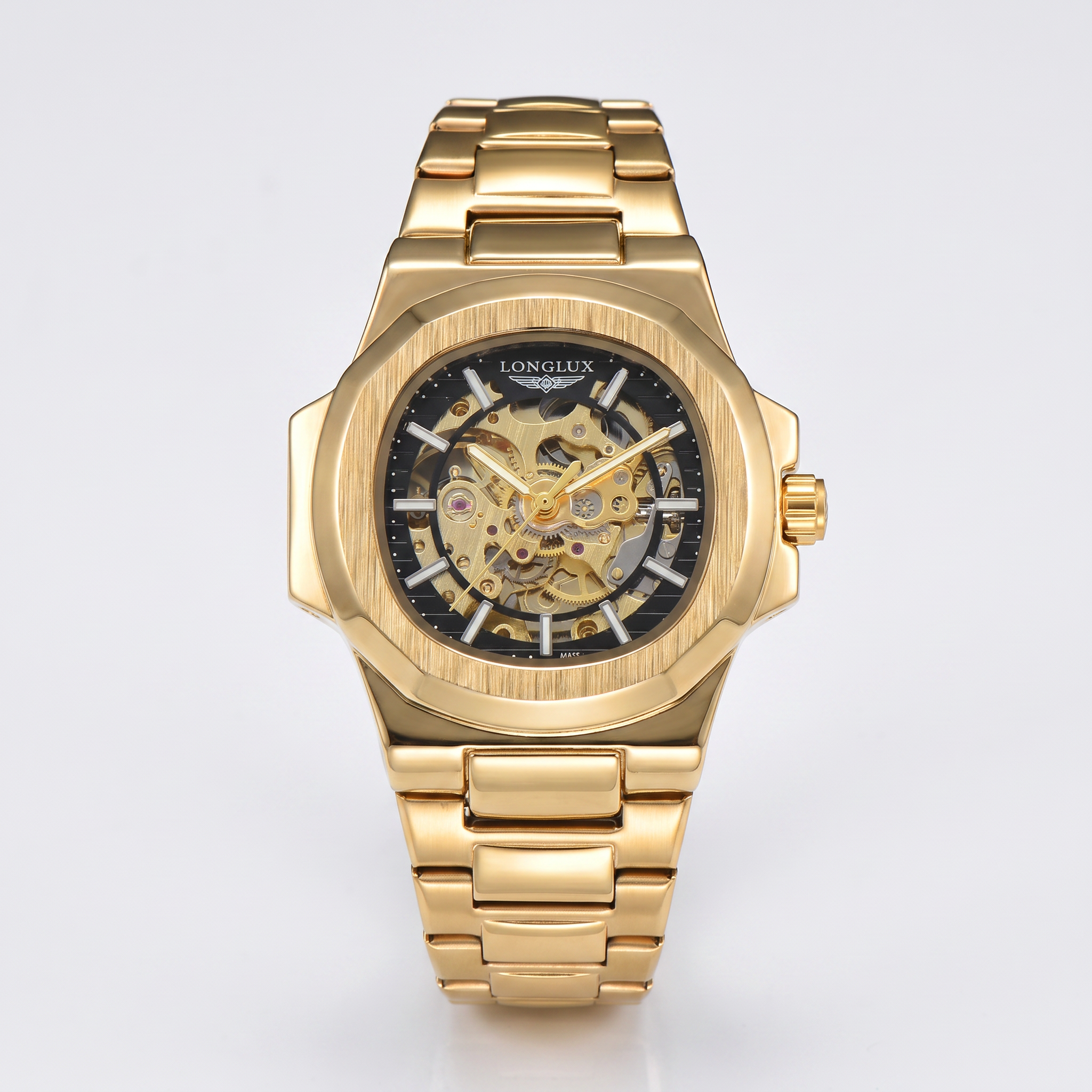 Geneva Automatic Skeleton Watch Gold Black - frontal fundo branco