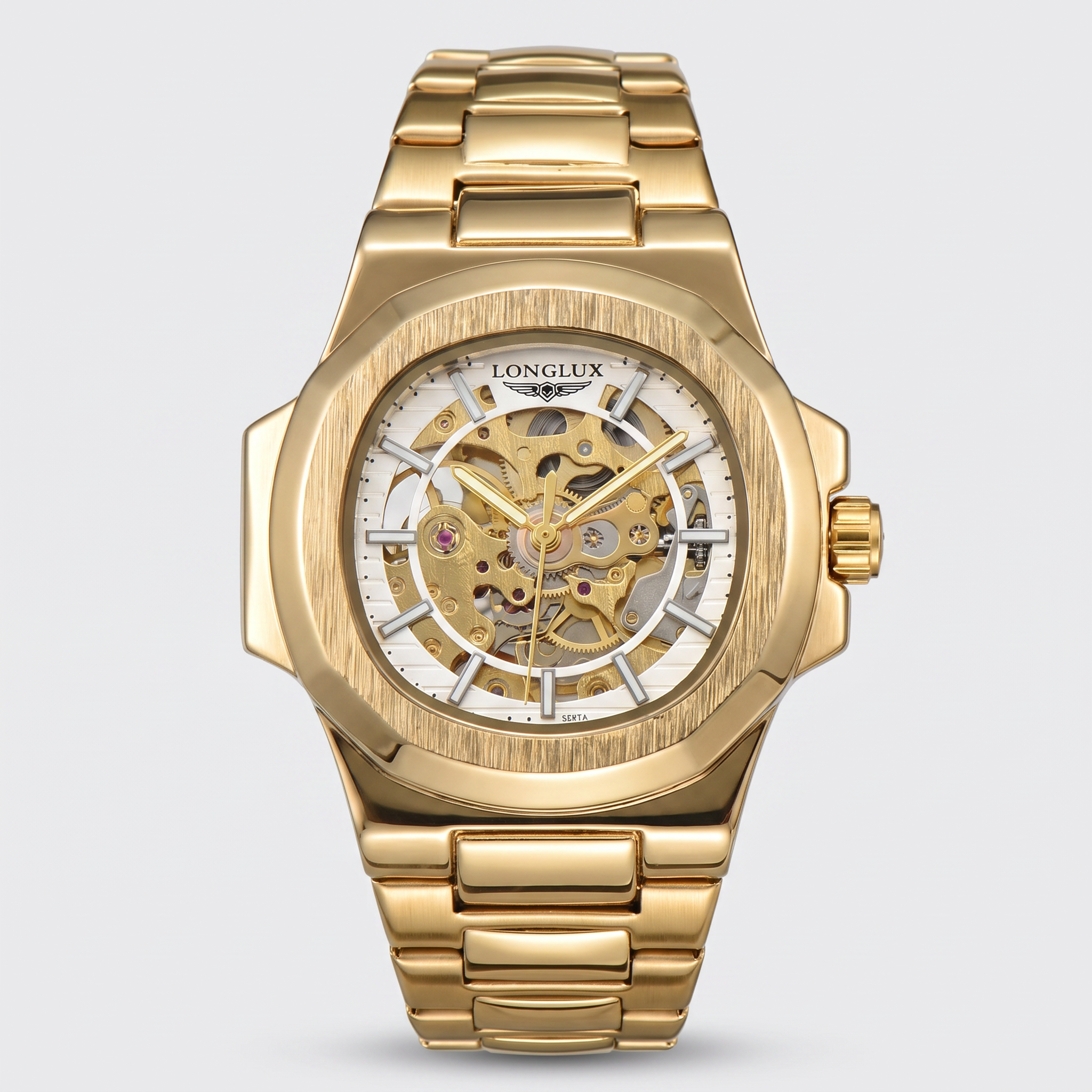Geneva Automatic Skeleton Watch Gold and white - frontal fundo branco