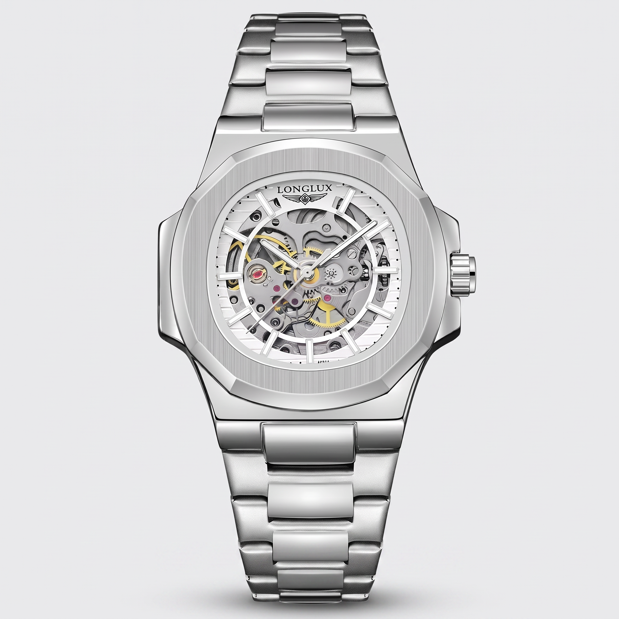 Geneva Automatic Skeleton Watch Silver white - frontal fundo branco